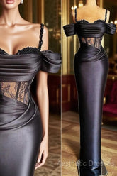 Plus Size Arabic Aso Ebi Black Lace Beaded Evening Prom Dresses Spaghetti Sheath Satin Evening Formal Party Second Reception Gowns